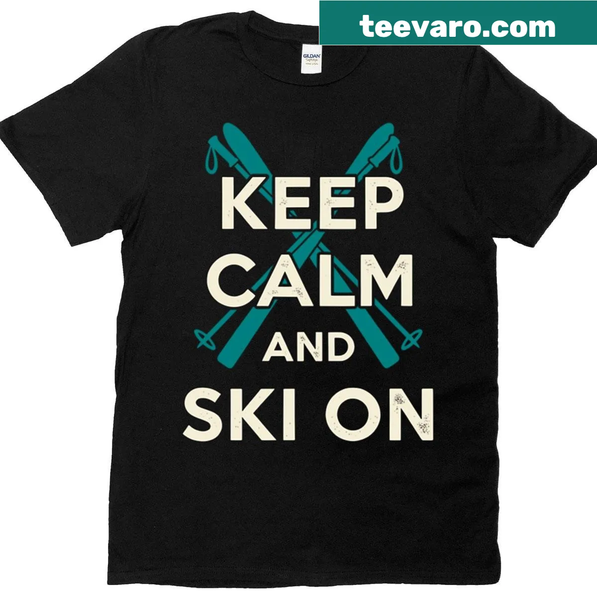 Ski themed T-shirt with 'Keep Calm And Ski On' text — on a men's t-shirt