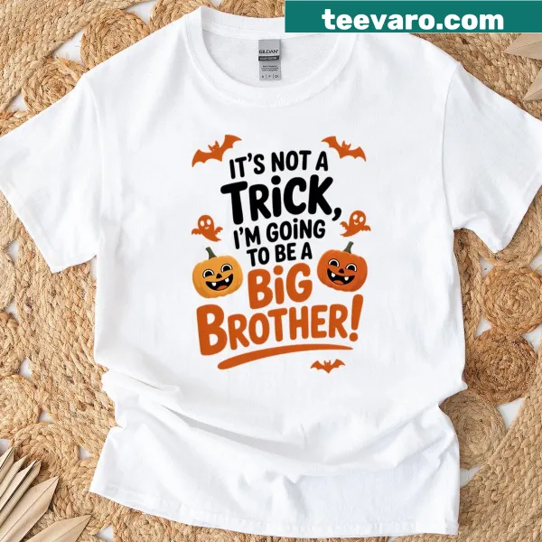 Playful pumpkin t-shirt for kids announcing big brother status.