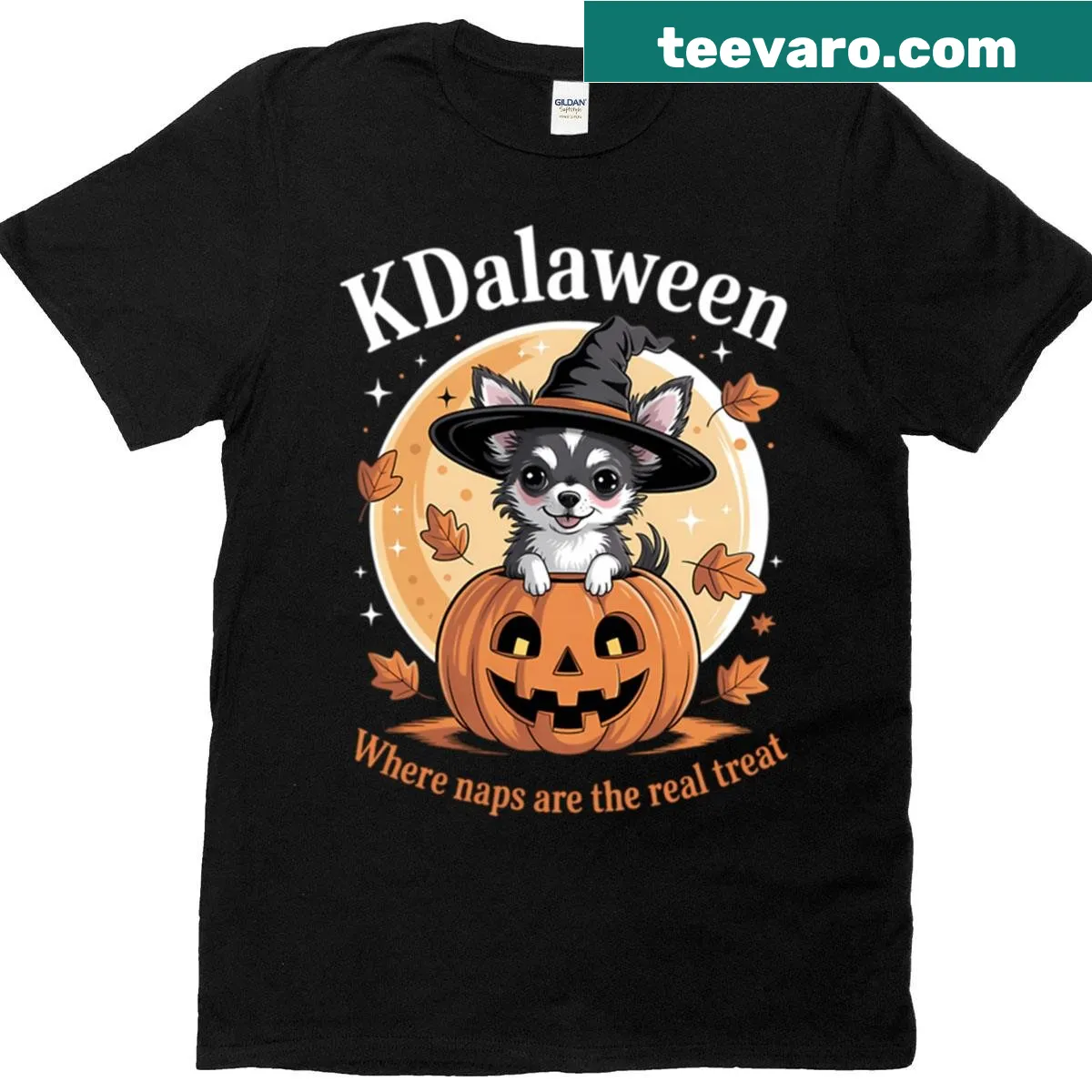 Cute koala bear among pumpkins for Halloween on a T-shirt — on a men's t-shirt
