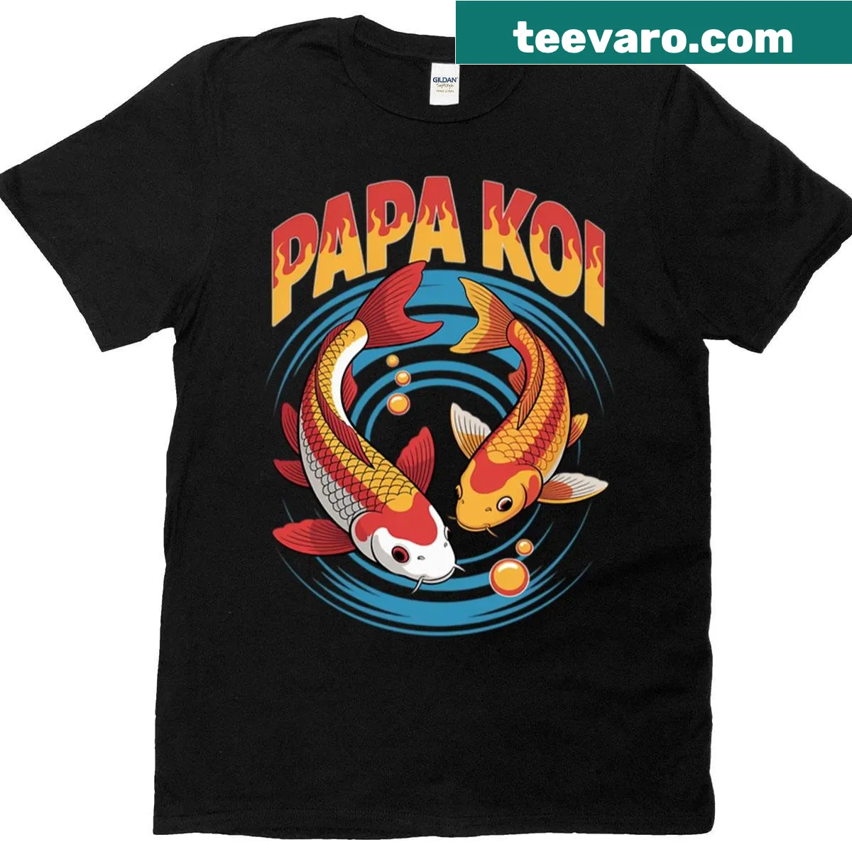 Illustration of koi fish in a pond on a dad tee — on a men's t-shirt
