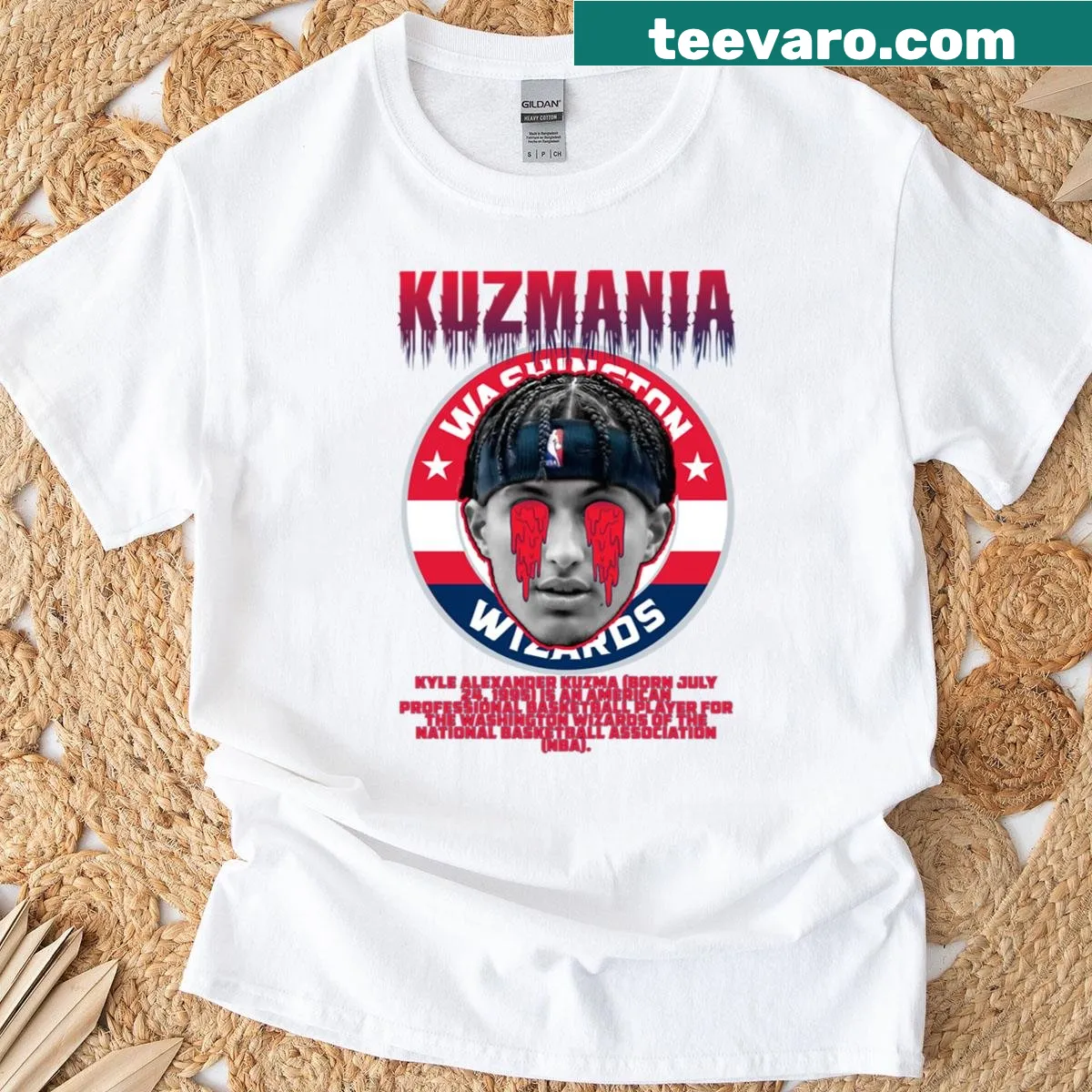 Kyle Kuzma player name and number T-shirt — on a men's t-shirt