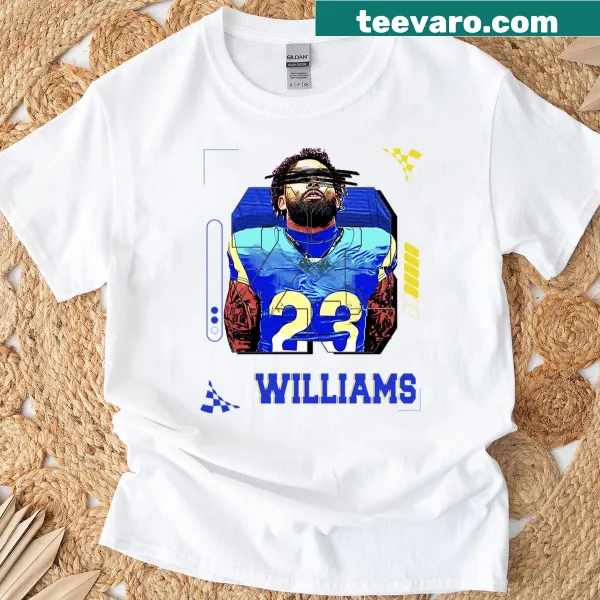 Illustration of football player Kyren Williams on a T-shirt.