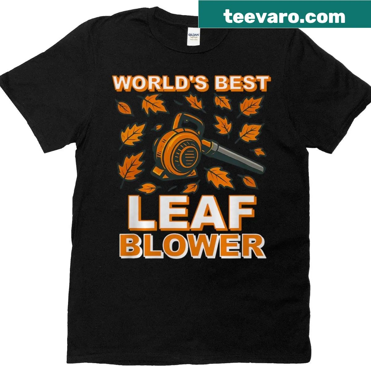 Funny T-shirt featuring a humorous leaf blower design for lawn care enthusiasts. — on a men's t-shirt
