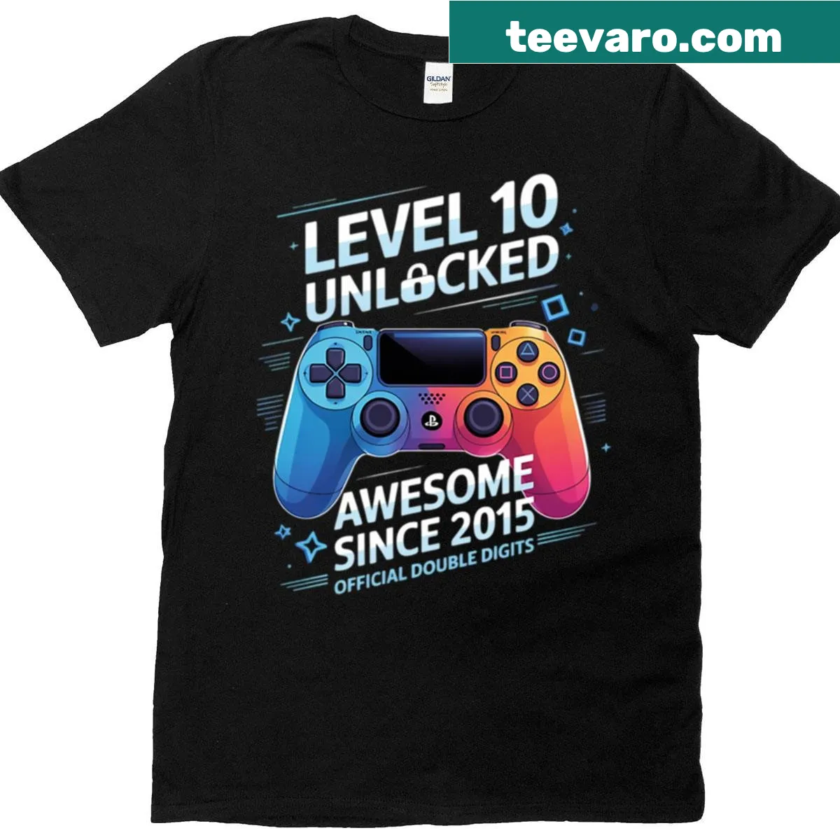 10th birthday gaming T-shirt with Level 10 Unlocked design — on a men's t-shirt