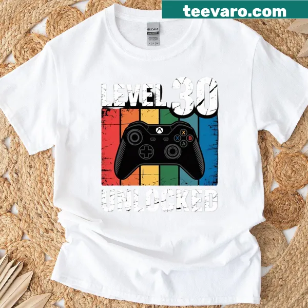 Funny t-shirt with 'Level 30 Unlocked' text for gamers