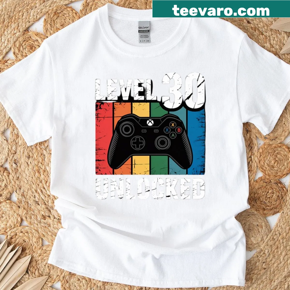 Funny t-shirt with 'Level 30 Unlocked' text for gamers — on a men's t-shirt