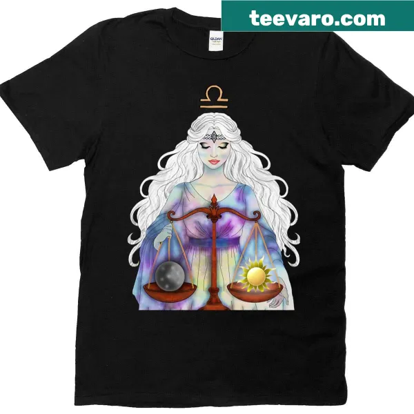 Artistic T-shirt featuring Libra zodiac sign with sun and moon design