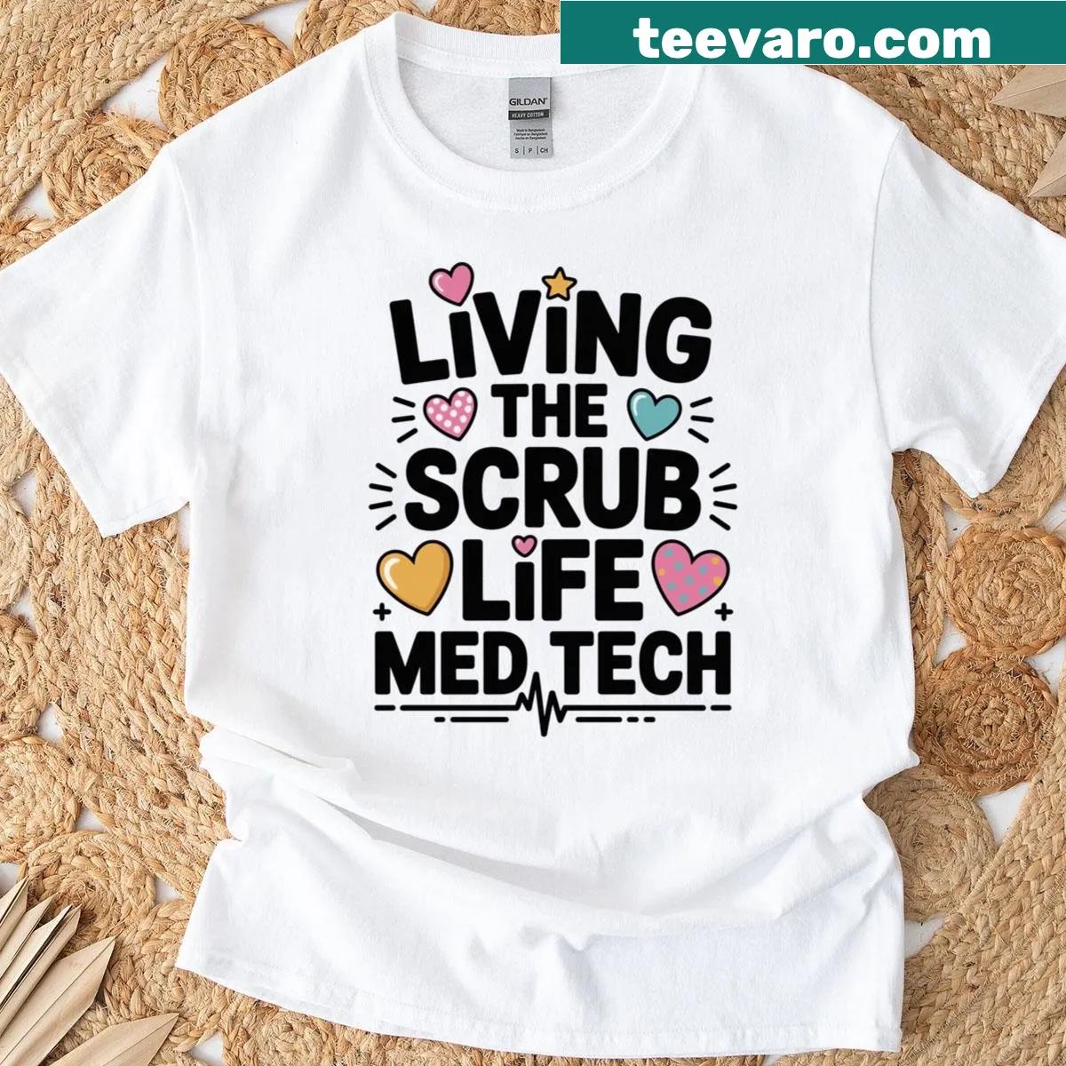 T-shirt with 'Living The Scrub Life' text for medical professionals. — on a men's t-shirt