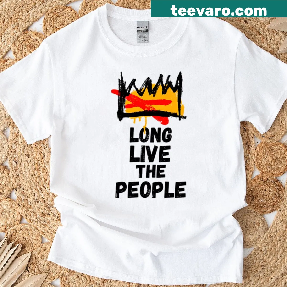 Bold text design on T-shirt with a patriotic theme — on a men's t-shirt