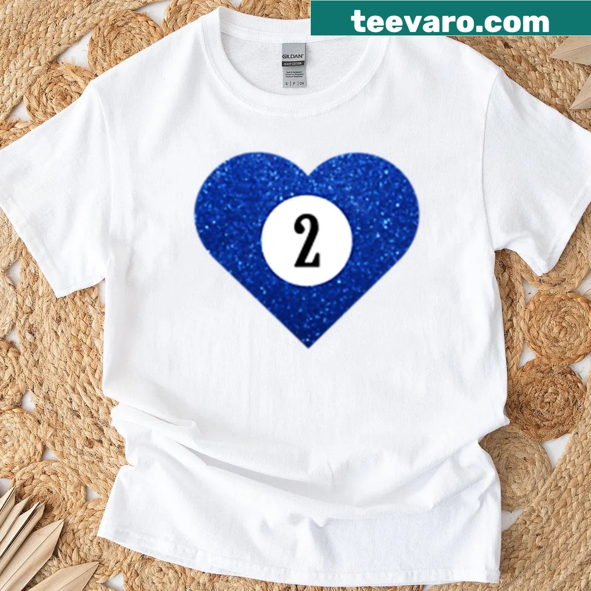 Cartoon heart-shaped number two pool ball T-shirt — on a men's t-shirt