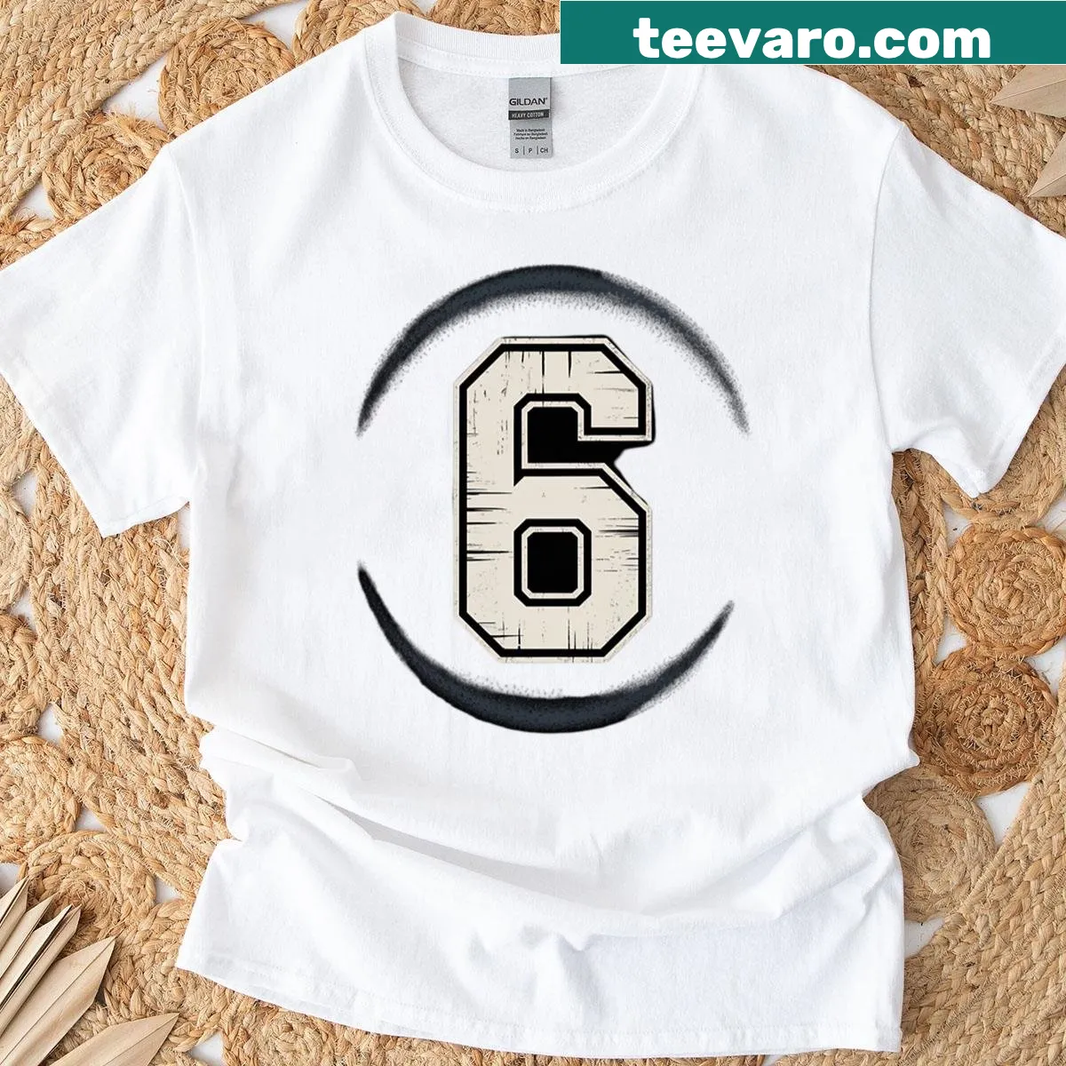 Birthday t-shirt featuring the text 'Lucky Number 6' with a sports theme — on a men's t-shirt