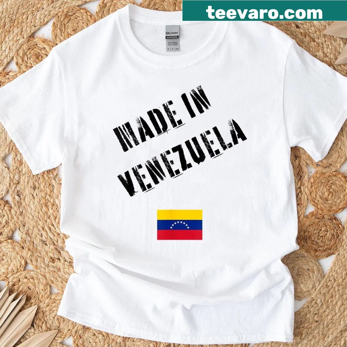 Funny t-shirt featuring the phrase 'Made in Venezuela' with the flag — on a men's t-shirt