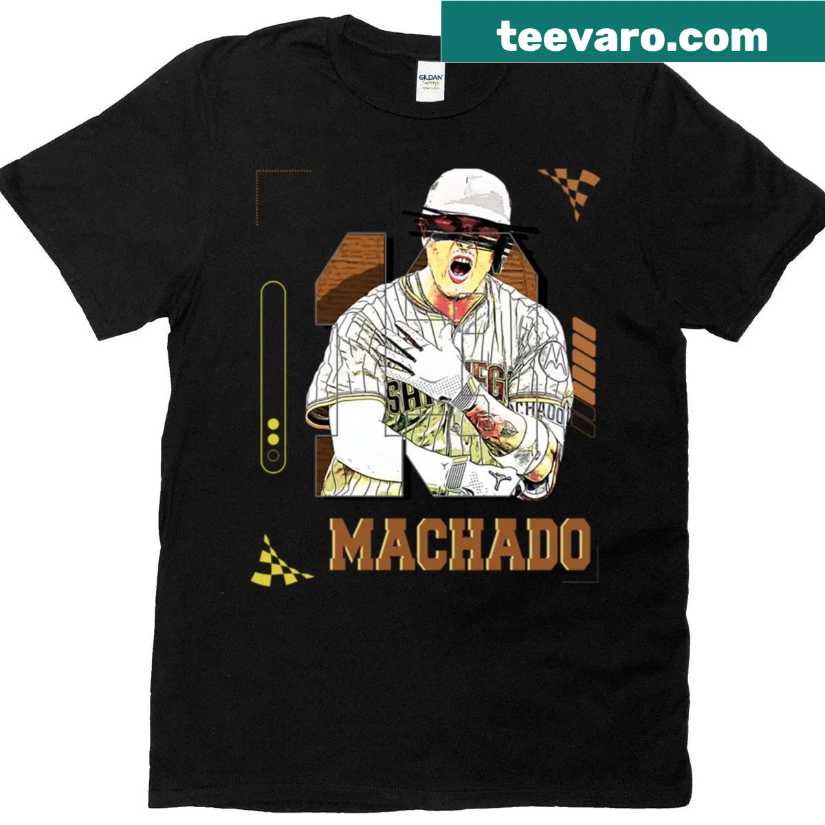 Illustration of Manny Machado on a baseball player t-shirt — on a men's t-shirt