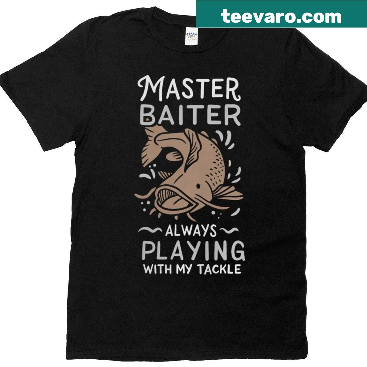 Funny fishing t-shirt with humorous tackle phrase — on a men's t-shirt