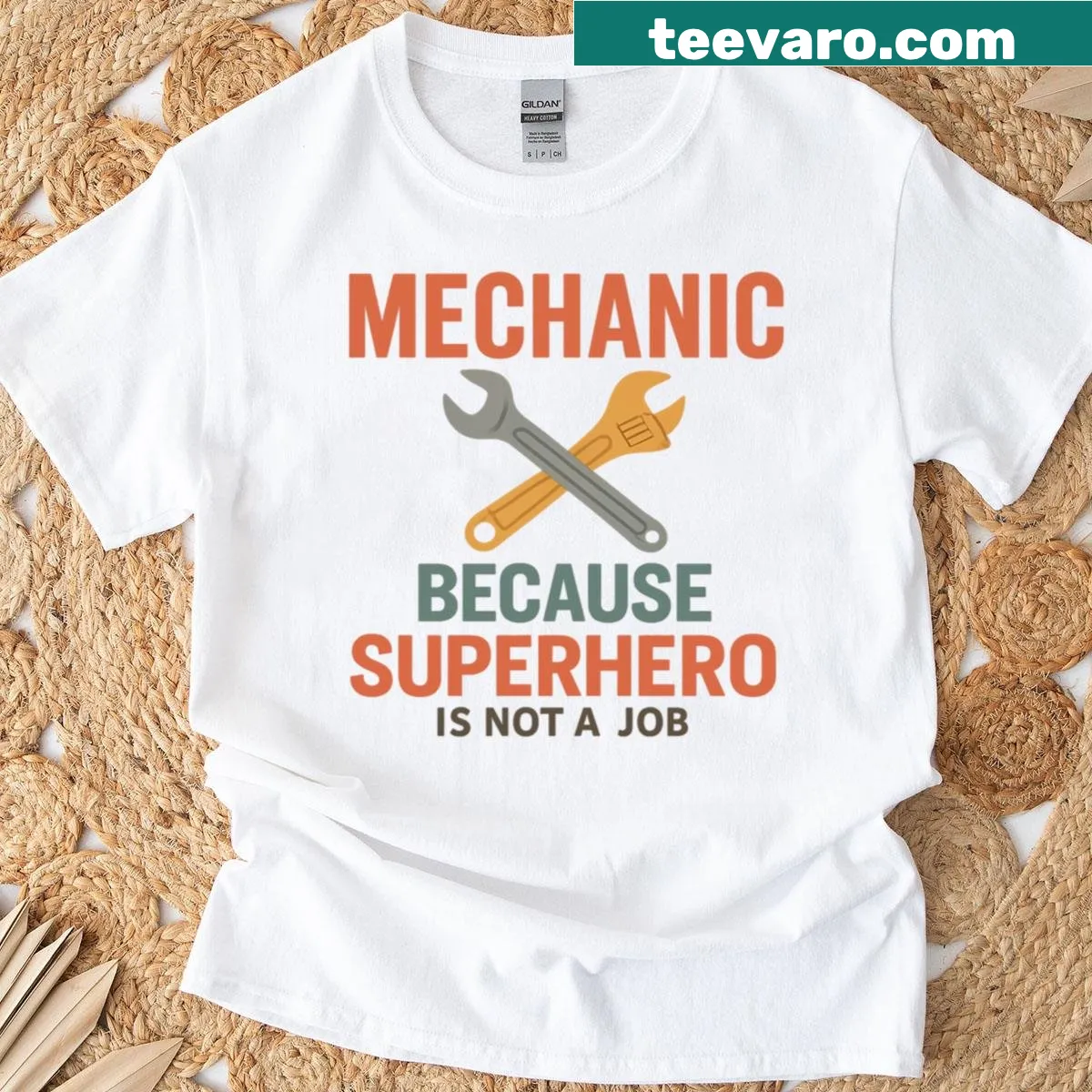 T-shirt with the text 'Mechanic Because Superhero Is Not A Job' — on a men's t-shirt