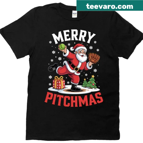 Illustrated Christmas t-shirt featuring a pitcher softball player