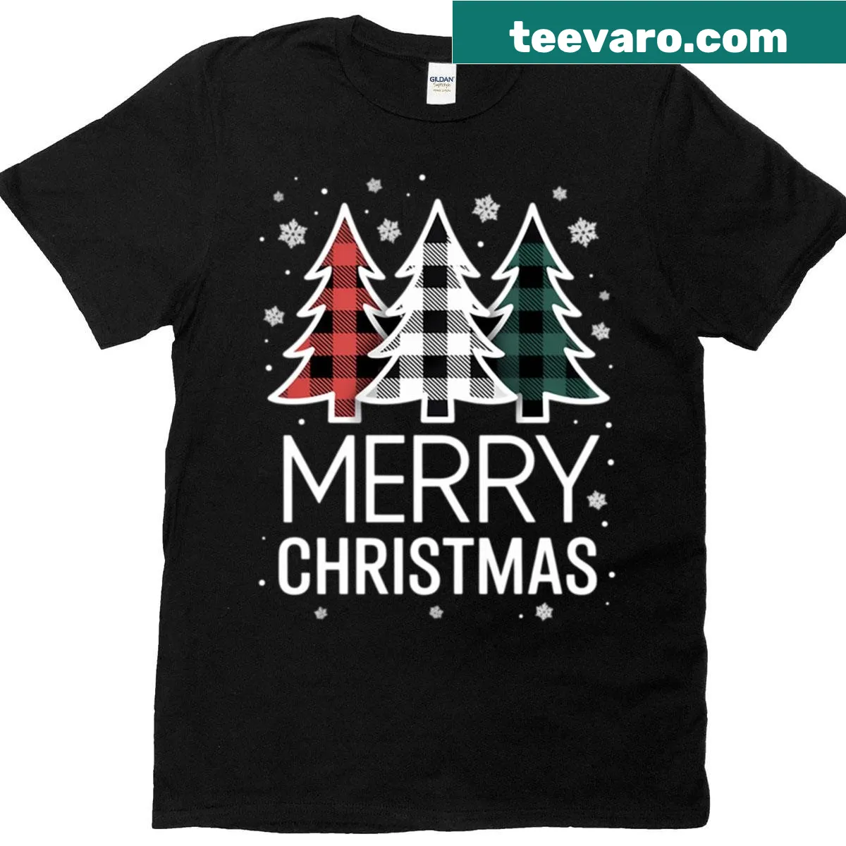 Buffalo plaid tree Christmas T-shirt with festive design — on a men's t-shirt