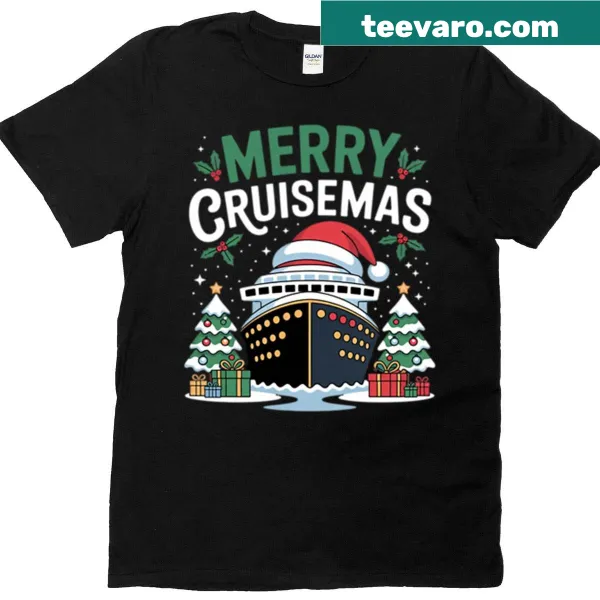 Cruise ship Christmas holiday t-shirt with festive illustration
