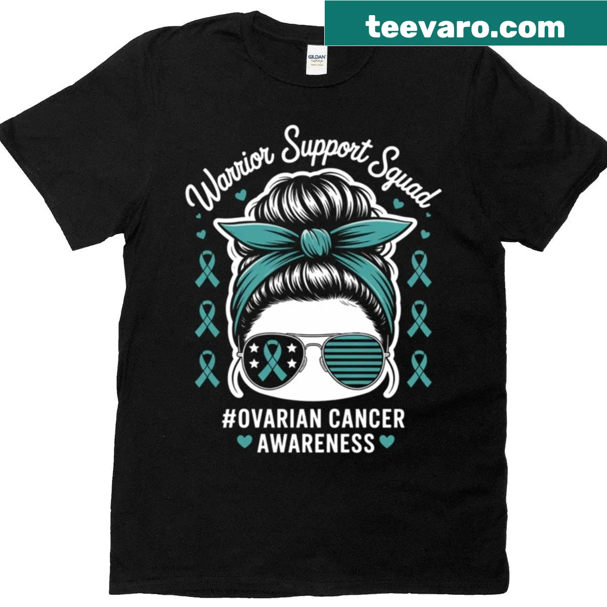 Supportive shirt for ovarian cancer awareness — on a men's t-shirt
