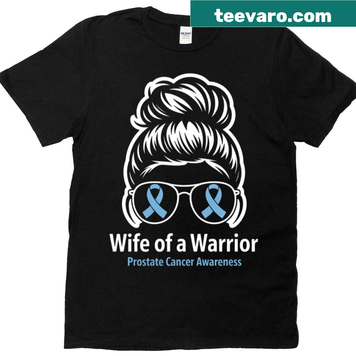Messy bun design T-shirt supporting prostate cancer awareness — on a men's t-shirt