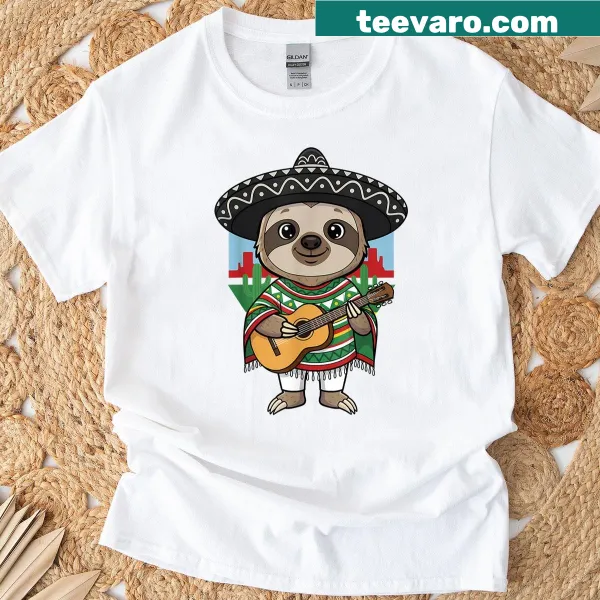 Illustration of a sloth in a sombrero playing guitar