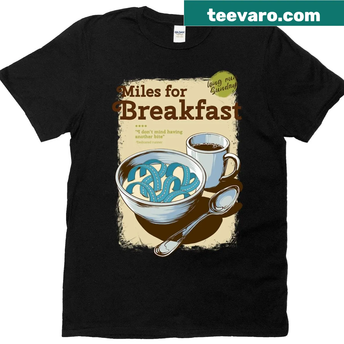 Funny running t-shirt with breakfast-themed illustration — on a men's t-shirt