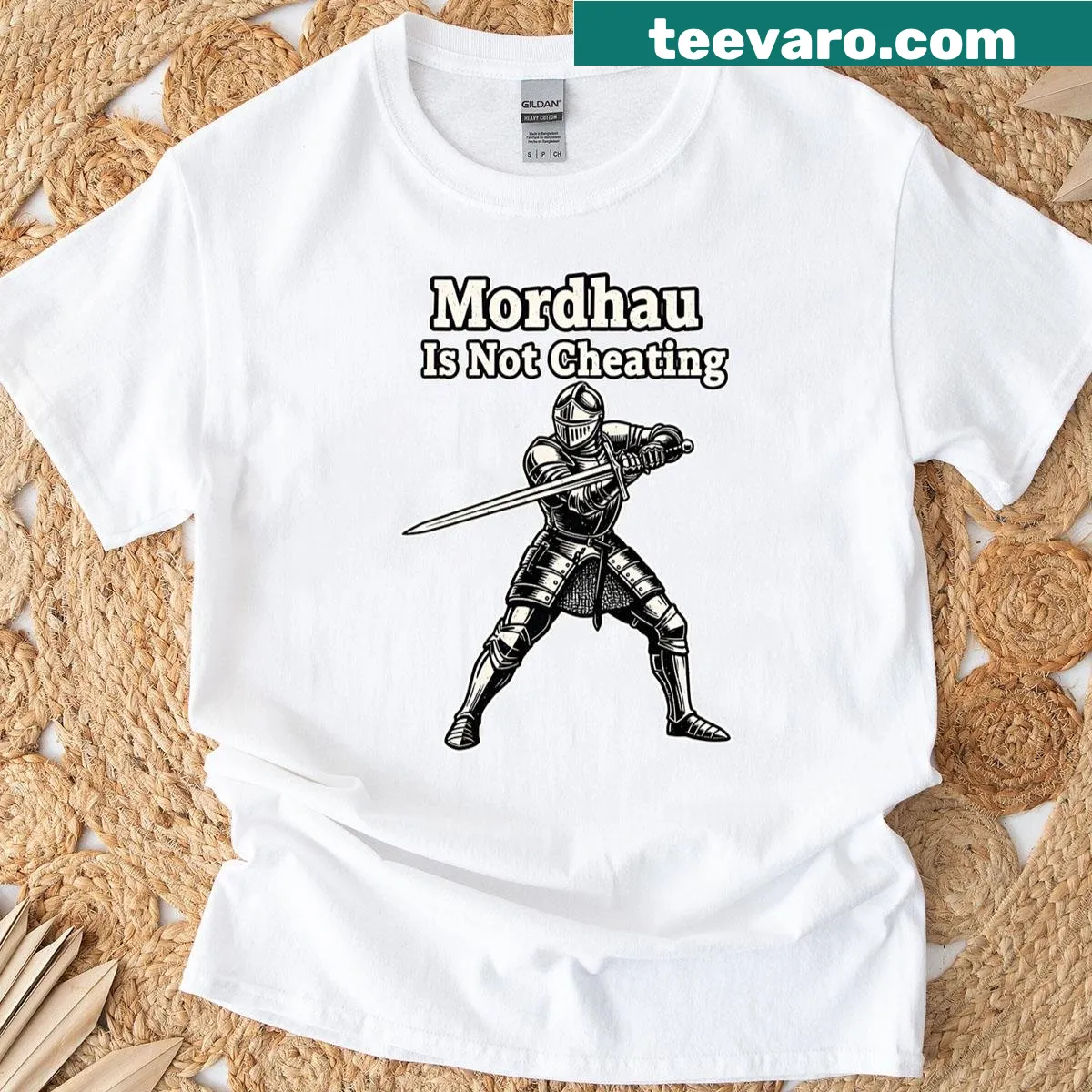 T-shirt stating 'Mordhau Is Not Cheating' in bold text — on a men's t-shirt