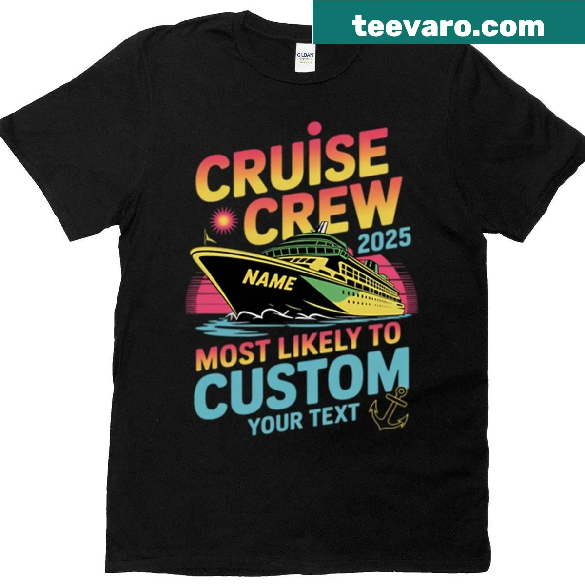 Matching t-shirts for couples with cruise-themed illustrations — on a men's t-shirt