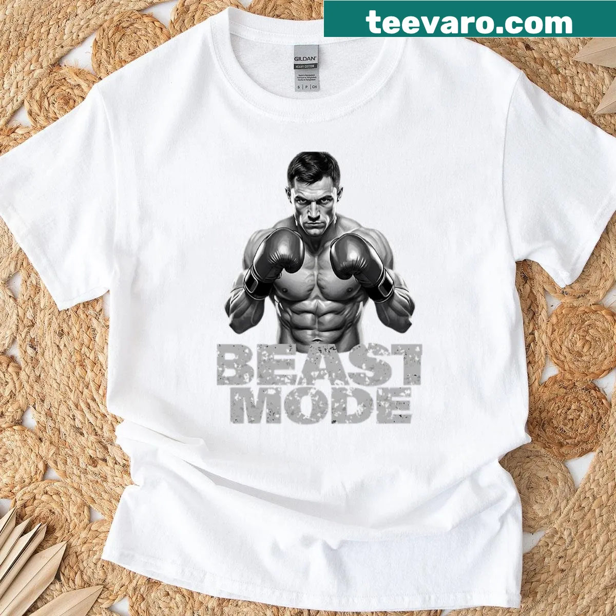 T-shirt with a muscular boxer graphic for fitness motivation — on a men's t-shirt