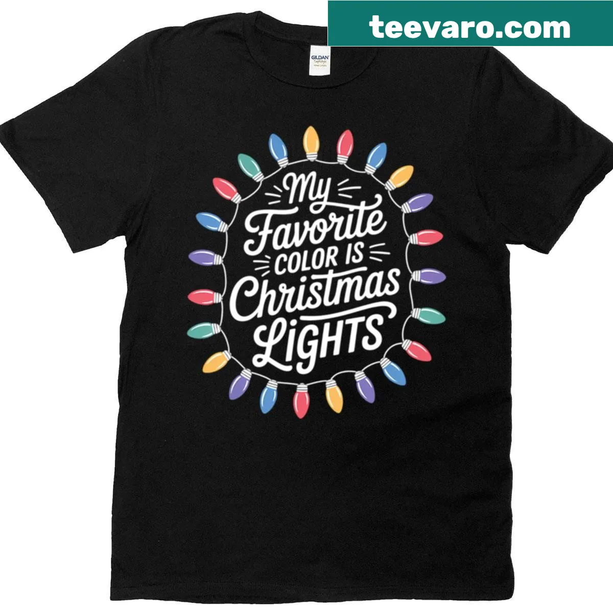 Funny Christmas lights favorite color T-shirt — on a men's t-shirt