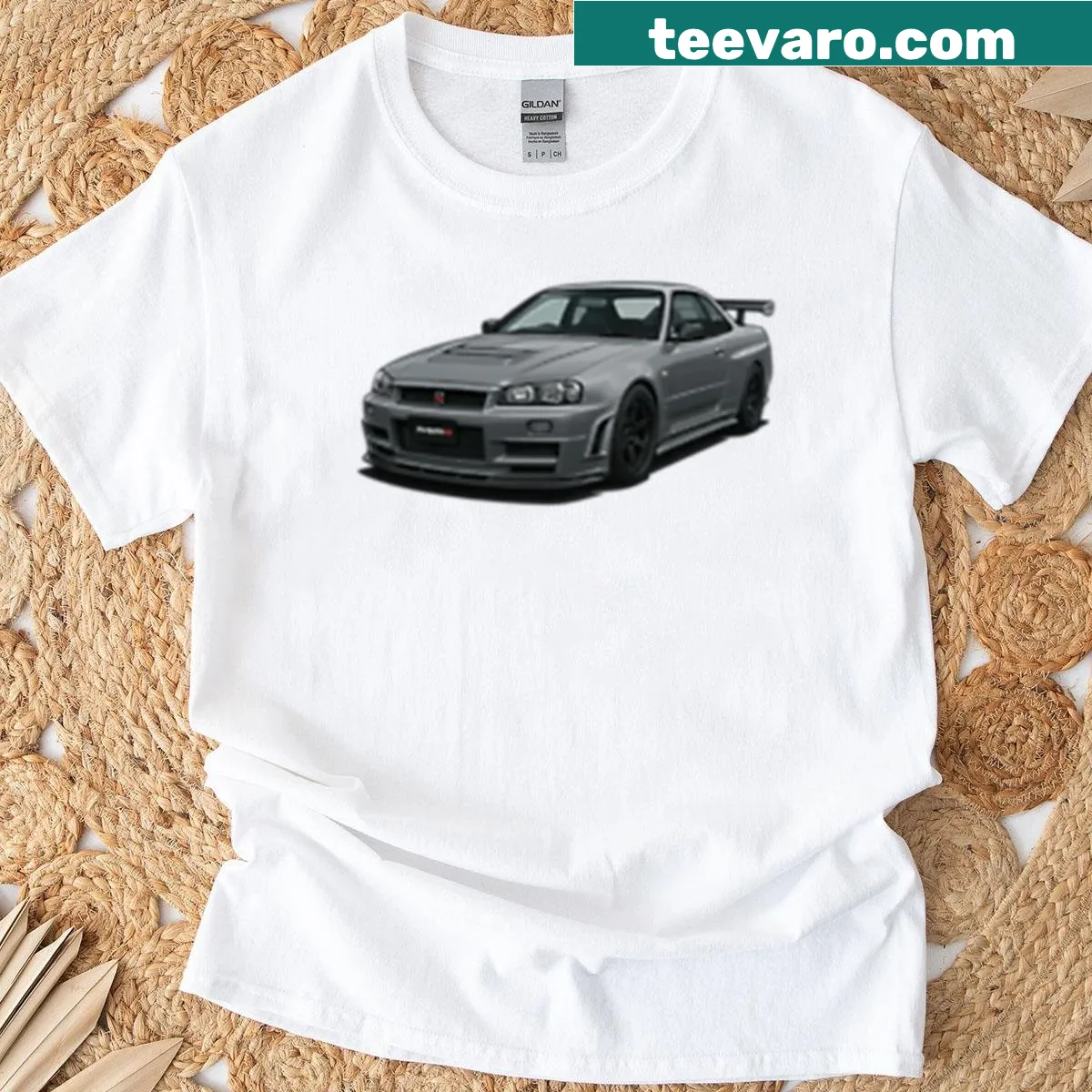 Illustration of a Nissan GT-R R34 Nismo on a t-shirt — on a men's t-shirt