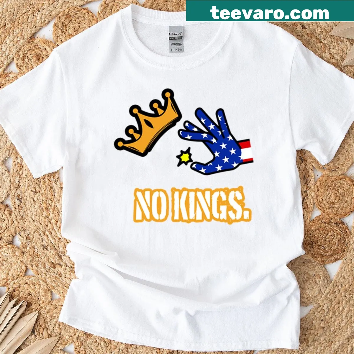No Crowns - No Kings text shirt for equality advocates — on a men's t-shirt