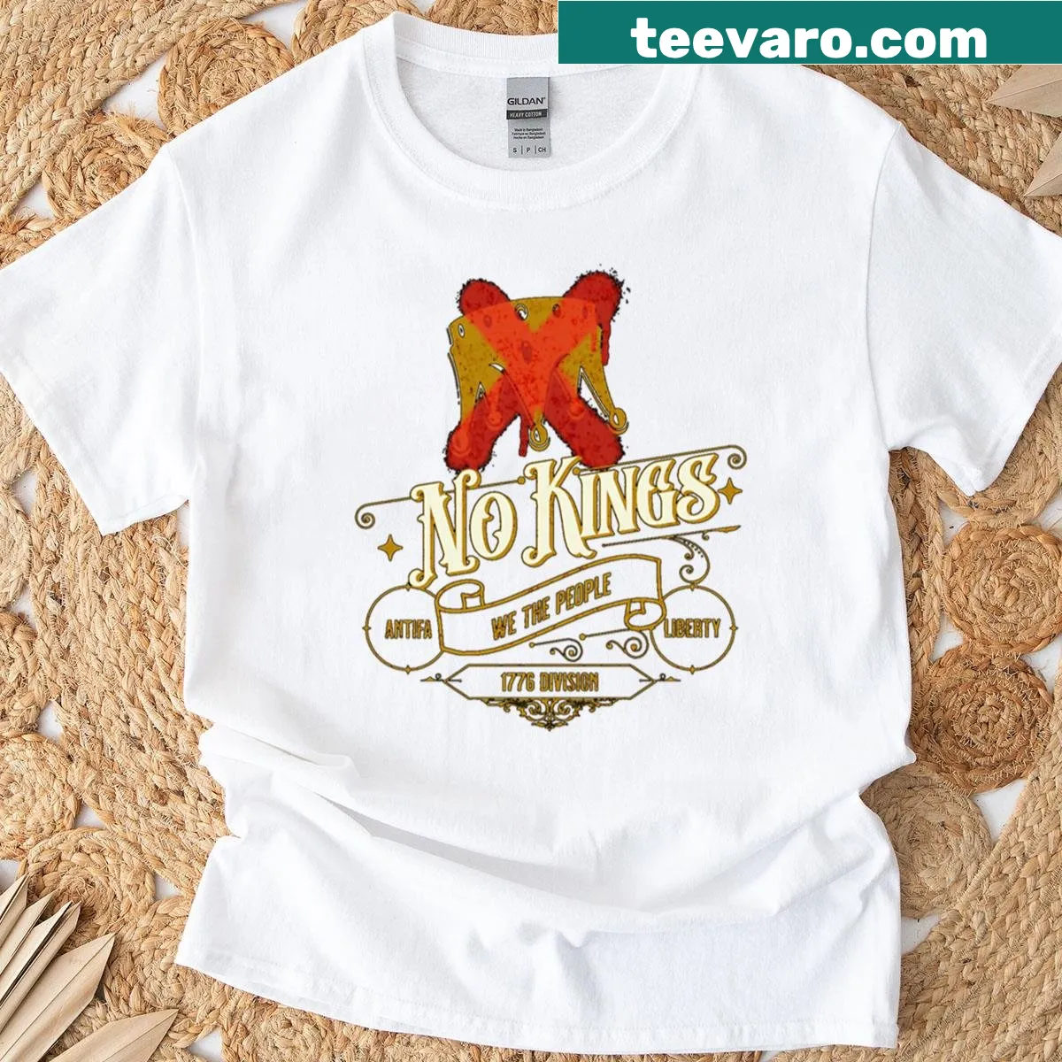 No Kings 1776 printed T-shirt with strong political message — on a men's t-shirt