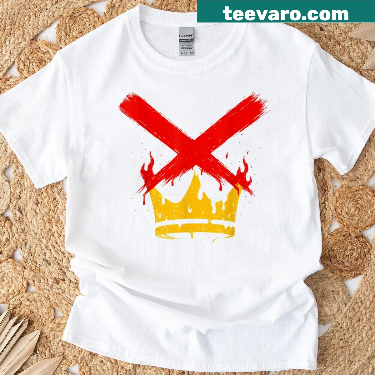 Modern crown graphic with bold text on a stylish T-shirt — on a men's t-shirt