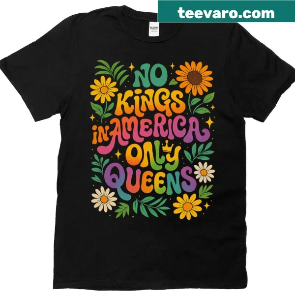 No Kings Only Queens t-shirt promoting LGBTQ+ pride.