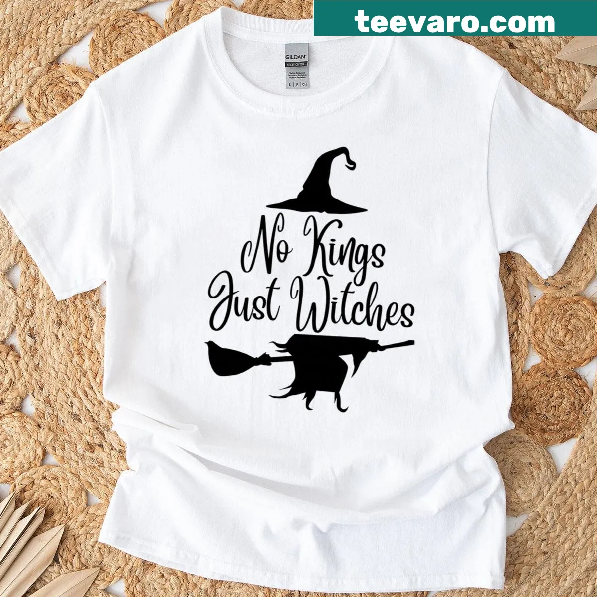 Witchcore Halloween graphic with 'No Kings Just Witches' text — on a men's t-shirt