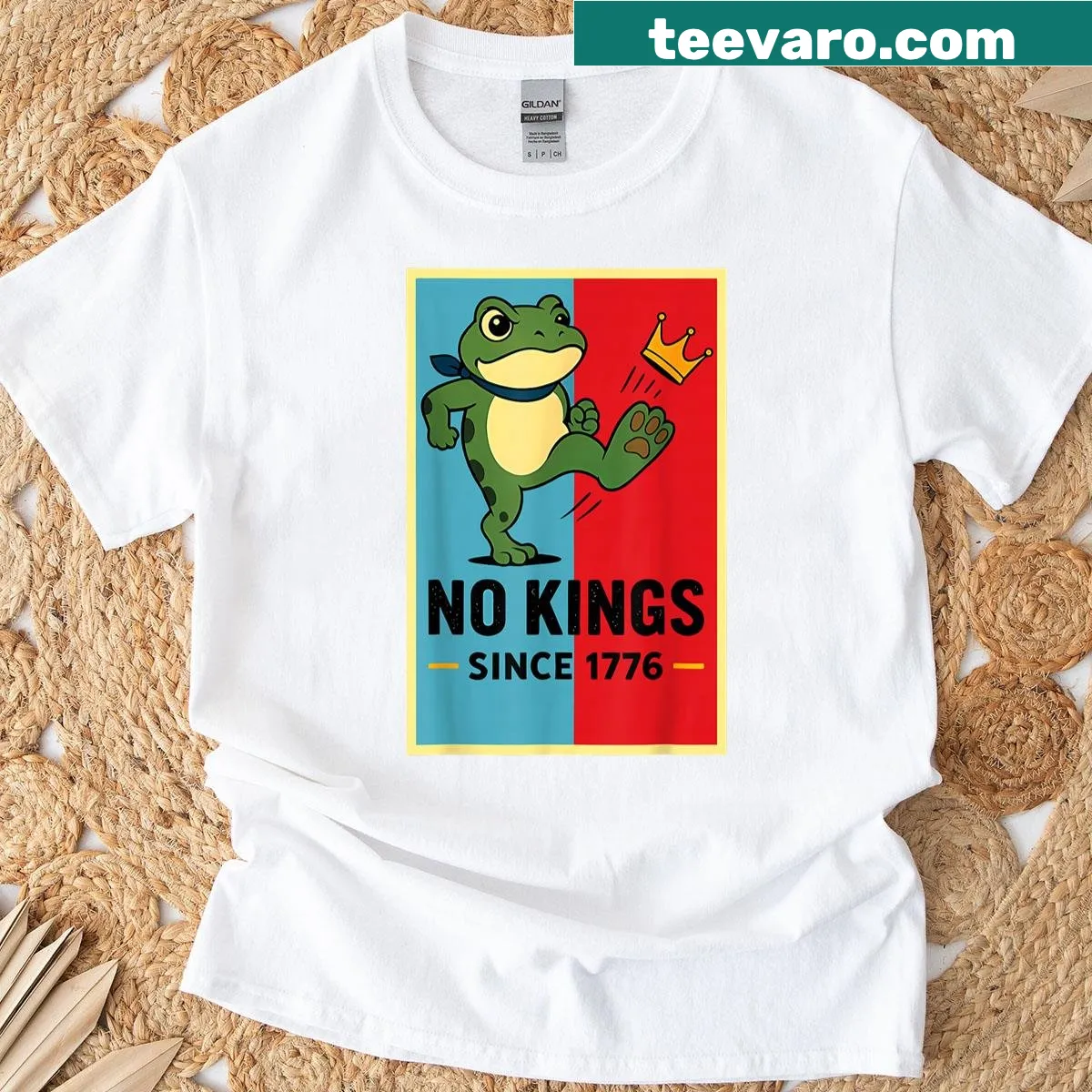 Illustration of a frog with 'No Kings' text for protest — on a men's t-shirt