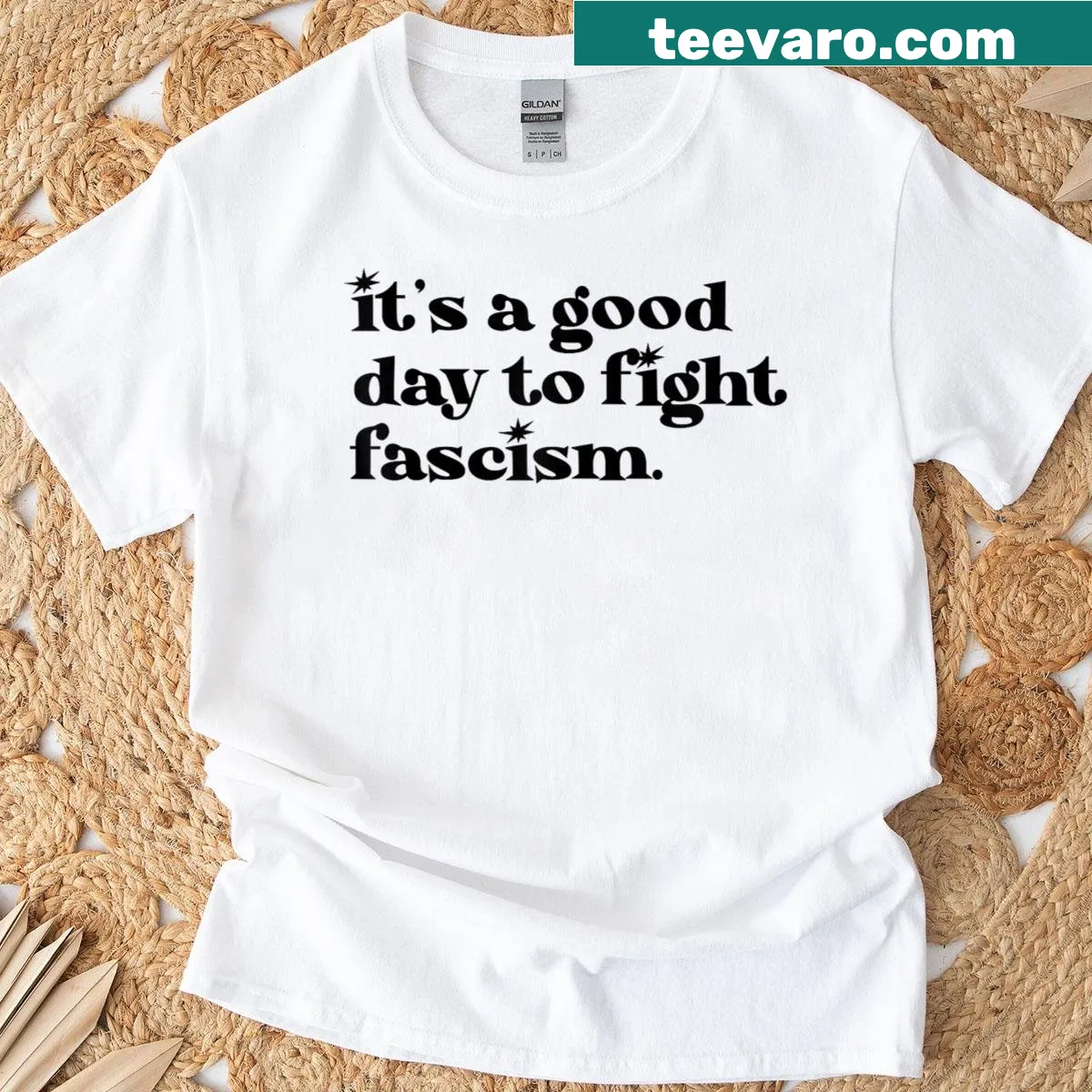 T-shirt with an inspirational message about democracy and fighting fascism — on a men's t-shirt
