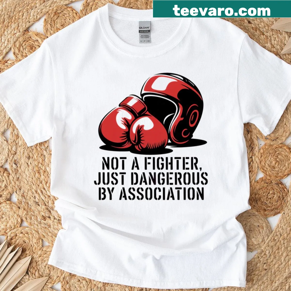 Street-style boxing art t-shirt with bold text — on a men's t-shirt
