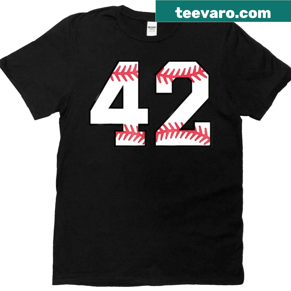 Baseball stitch graphic Number 42 t-shirt design. — on a men's t-shirt