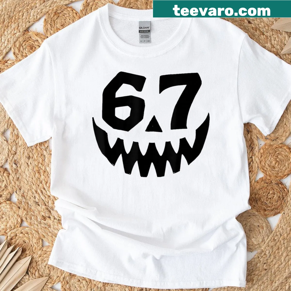 Funny Halloween t-shirt with the numbers 6 and 7 prominently featured — on a men's t-shirt