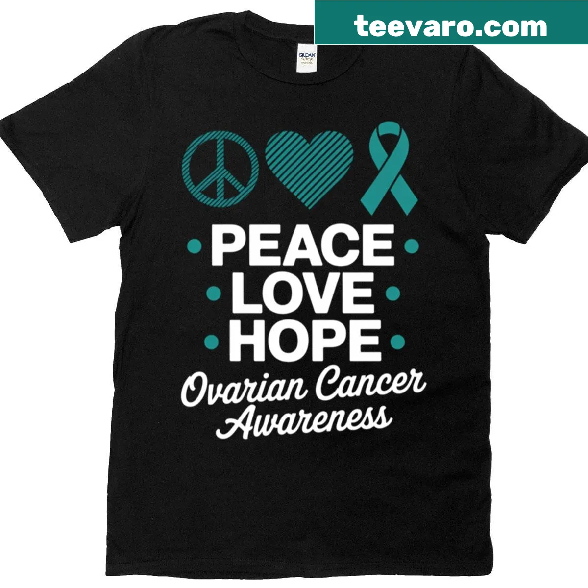 Heartfelt design promoting ovarian cancer awareness on t-shirt — on a men's t-shirt