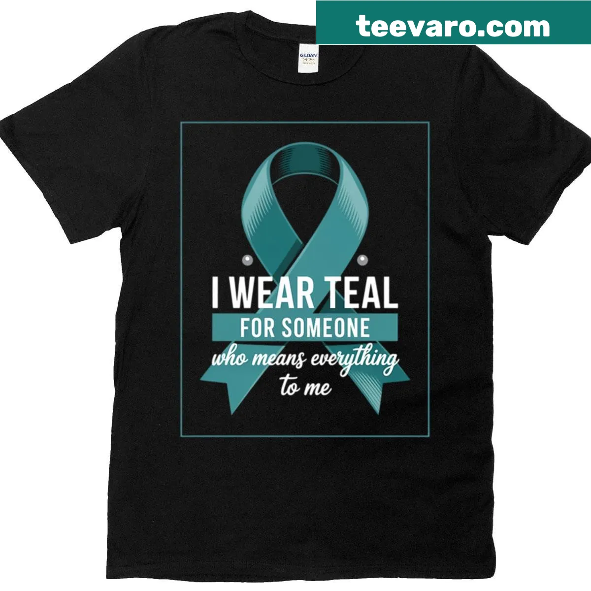 Ovarian cancer awareness ribbon t-shirt design — on a men's t-shirt