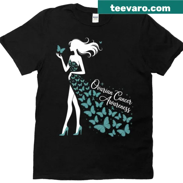 Ovarian Cancer Awareness Support Squad t-shirt with supportive text