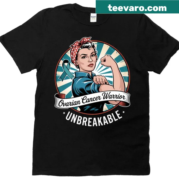 Motivational ovarian cancer awareness t-shirt with supportive messaging