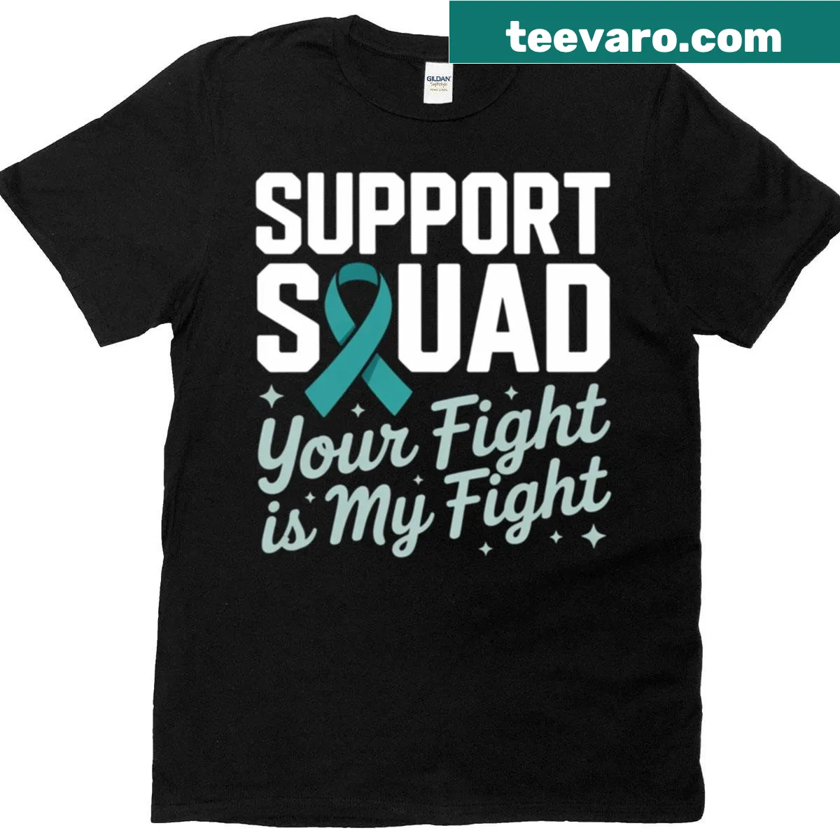Supportive ovarian cancer awareness design t-shirt — on a men's t-shirt