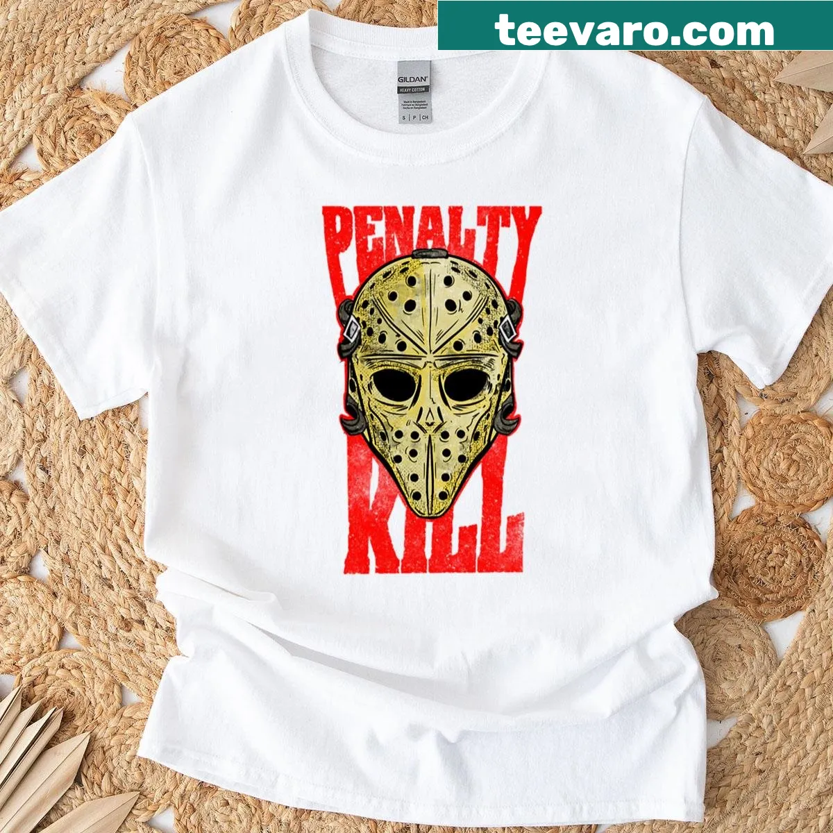 Bold typography t-shirt with 'Penalty Kill' text for hockey fans — on a men's t-shirt