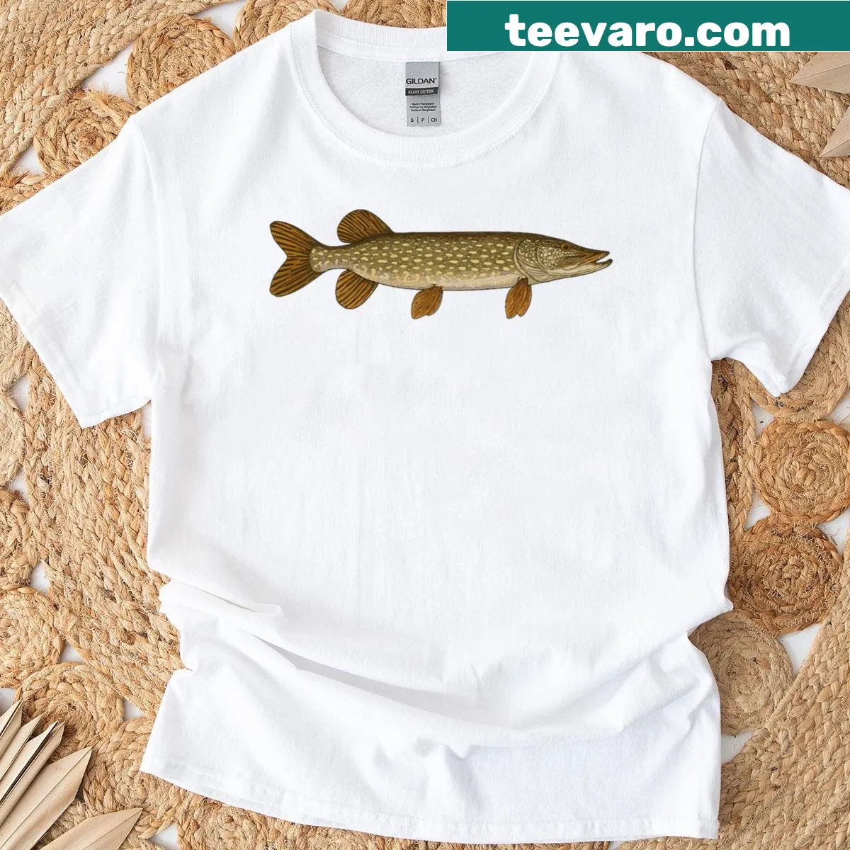 Funny fishing shirt with Pike design and witty saying — on a men's t-shirt