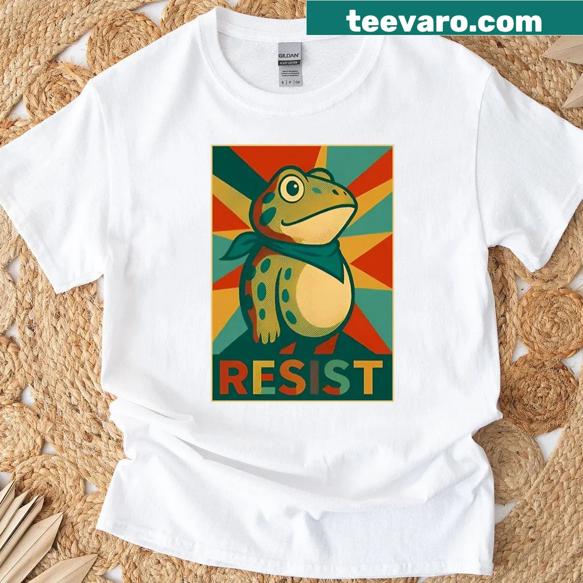 Cartoon frog with 'Resist Protest' text for humorous activism — on a men's t-shirt