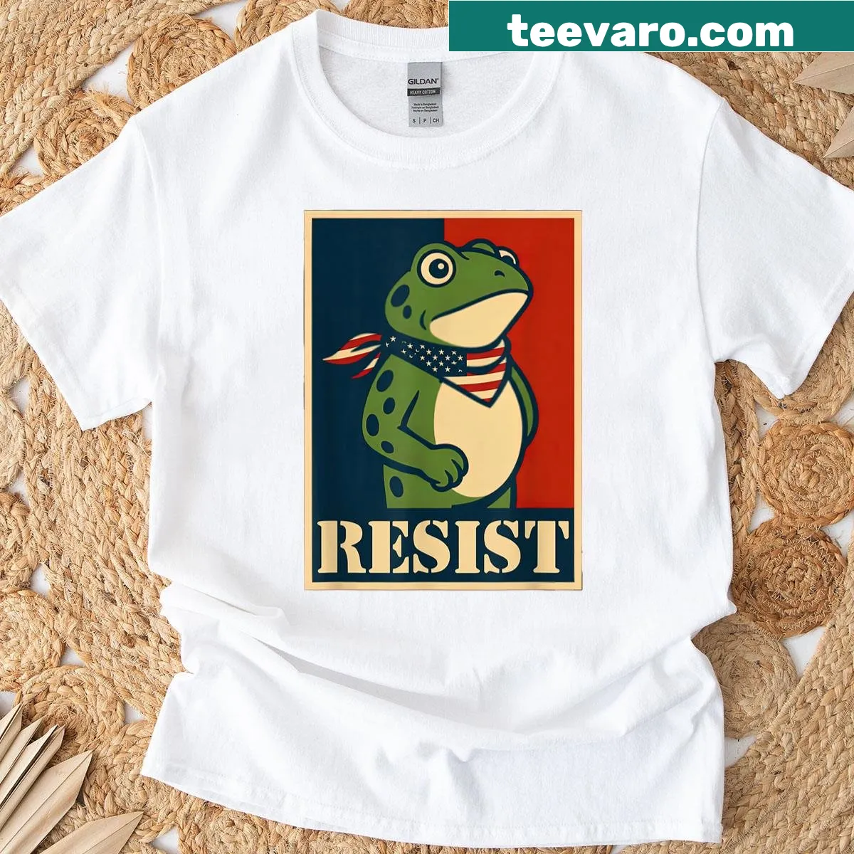 Retro T-shirt featuring a Portland Frog design with a protest theme — on a men's t-shirt